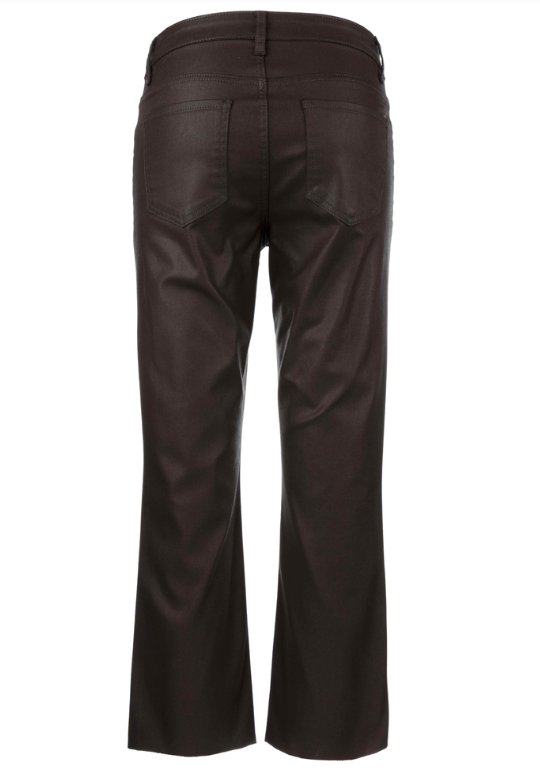 Kelsey High Rise Ankle Flare Raw Hem in chocolate by KUT