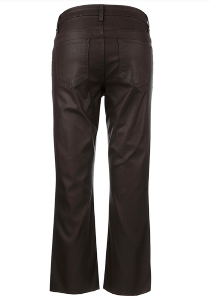 Kelsey High Rise Ankle Flare Raw Hem in chocolate by KUT