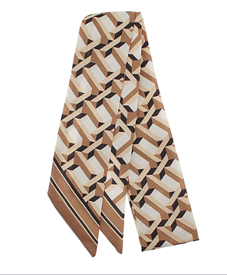 Printed Pattern Narrow Scarf in ivory/ light brown