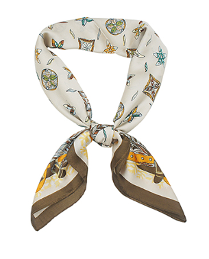 Floral & Feather Pattern Scarf in beige