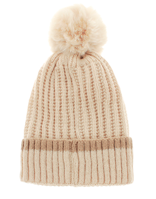 Fur Pom Pom Beanie in ivory