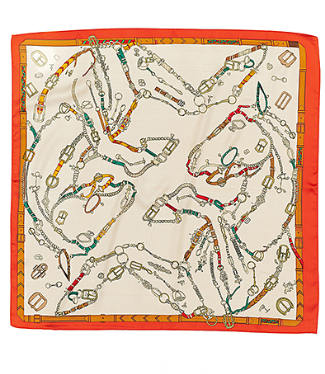 Chain Belt Print Silky Bandana scarf in beige/orange