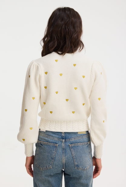 Gold Hearts Piper Cardigan in ivory/gold by Allison