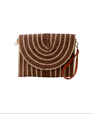 Gold Detail Straw Clutch in brown