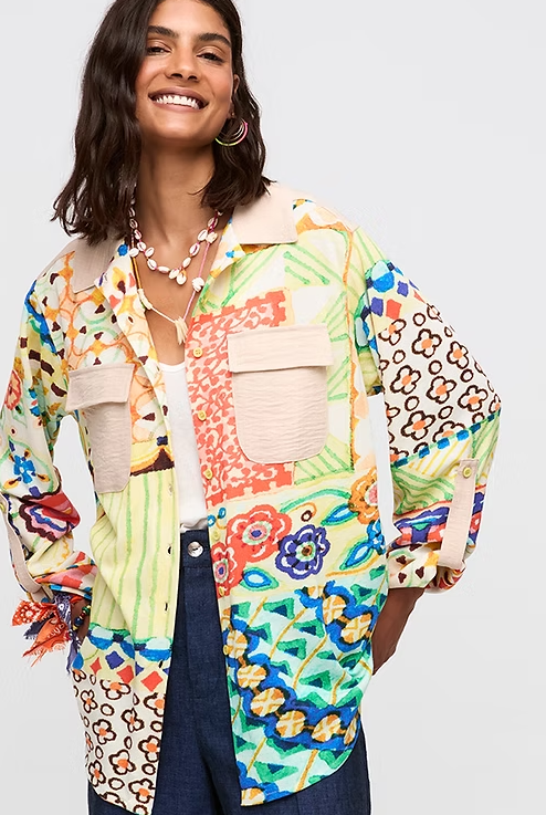 Celta Printed Button Up Sweater/Shirt in amarillo by Aldo Martins