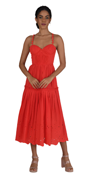 Ruhani Bustier Midi Dress in scarlet bloom by Ash & Eden
