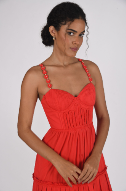 Ruhani Bustier Midi Dress in scarlet bloom by Ash & Eden