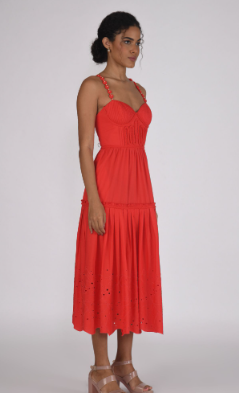 Ruhani Bustier Midi Dress in scarlet bloom by Ash & Eden