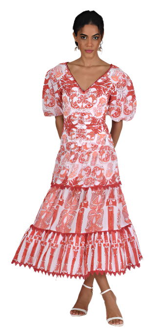 Yara Midi Dress in ruby vine by Ash & Eden