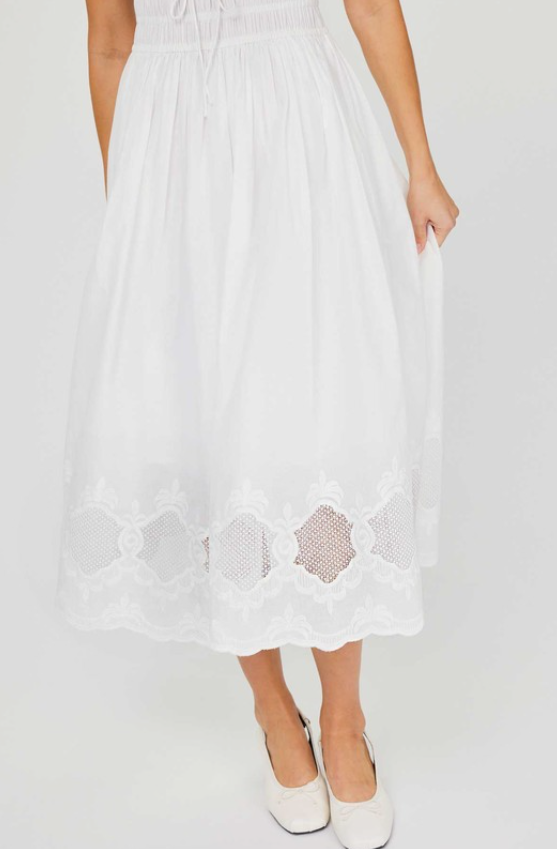 V-neck Flutter Slv White Midi Dress in White by Current Air