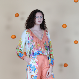 Concetta Printed Top in coral by Blank