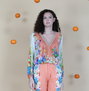 Concetta Printed Top in coral by Blank