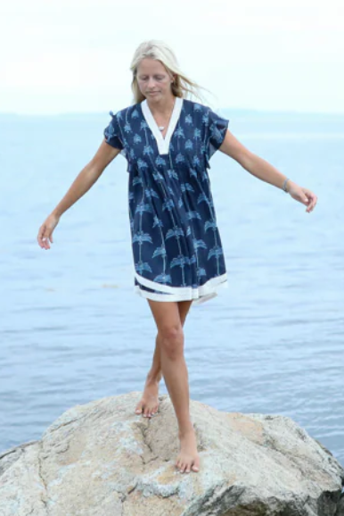 Eden Dress in navy palmetto by NavyBleu