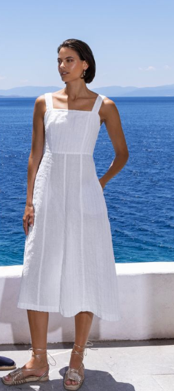 Lurex Striped Linen Dress in crystal by Haris Cotton