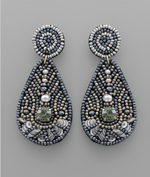 Beads & Sequin Teardrop Earrings in hematite