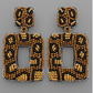 Leopard Bead Rectangle Earrings in brown