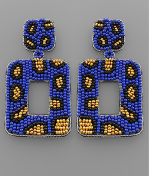 Leopard Bead Rectangle Earrings in blue