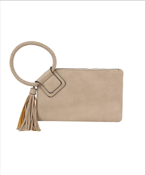 Ring Handle Clutch in taupe