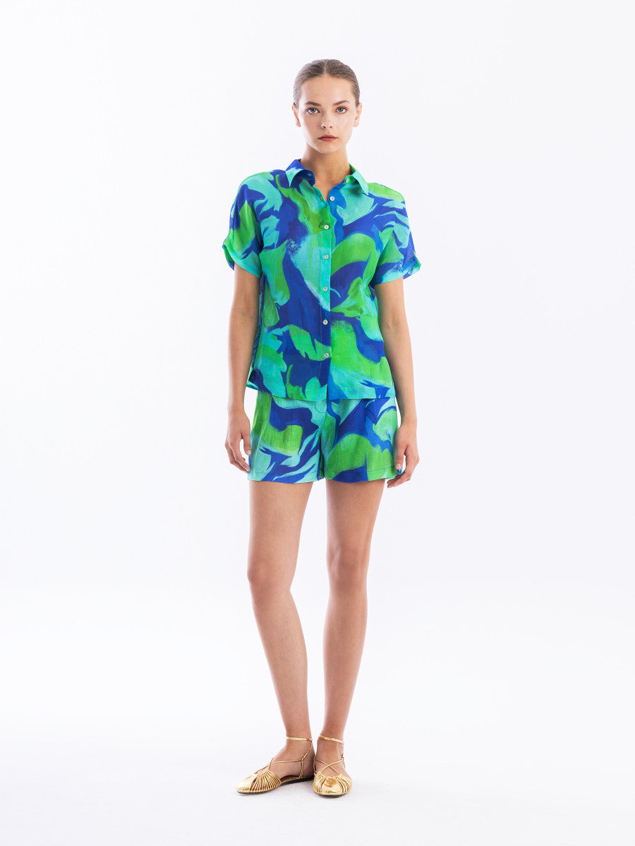 Printed Linen Short in beige by Haris Cotton