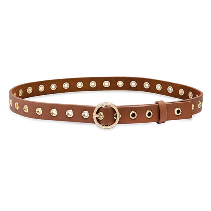 Rossmore Grommet Leather Belt in caramel/gold by Laurel & Gold