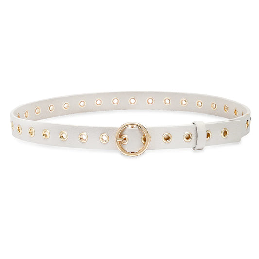 Rossmore Leather Studded Belt in eggshell/gold by Laurel & Gold