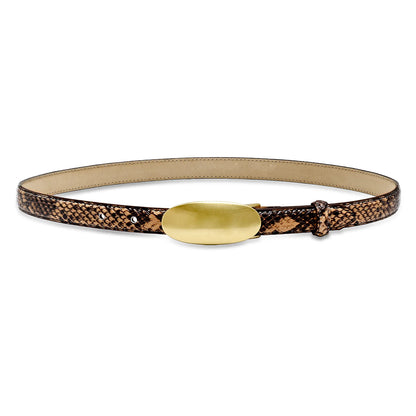 Harlow Belt in toffee snake print by Laurel & Gold