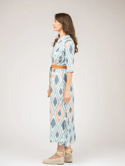 Eloise Sundown Ikat Dress in blue by Beau & Ro