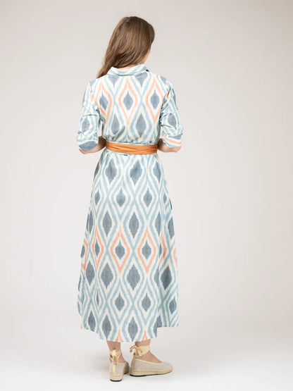 Eloise Sundown Ikat Dress in blue by Beau & Ro