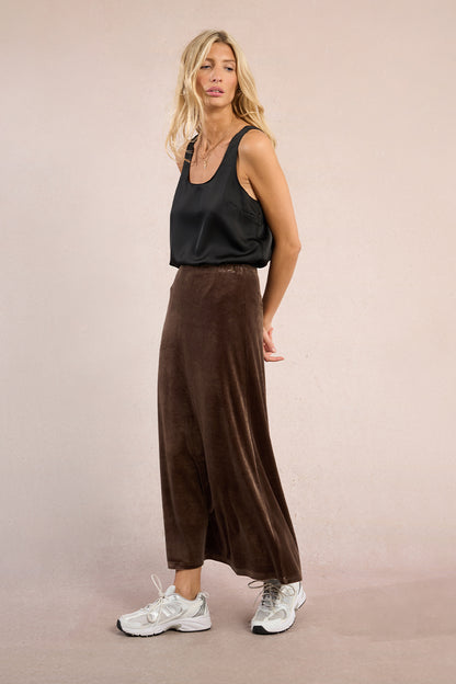 Velvet Maxi Skirt in brown by Molly Bracken