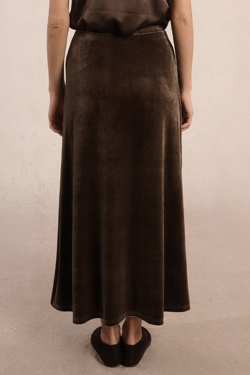 Velvet Maxi Skirt in brown by Molly Bracken