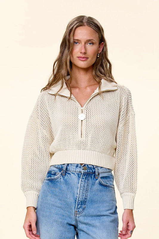 model wearing cotton knit sweater 