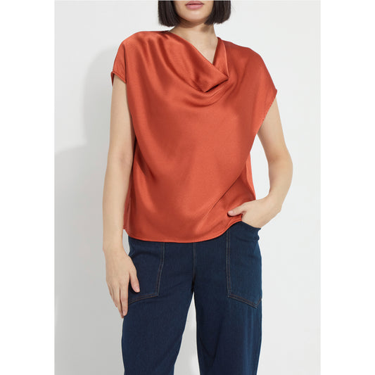 Yasmin Drape Neck Sleeveless Blouse in deep amber by Lysse