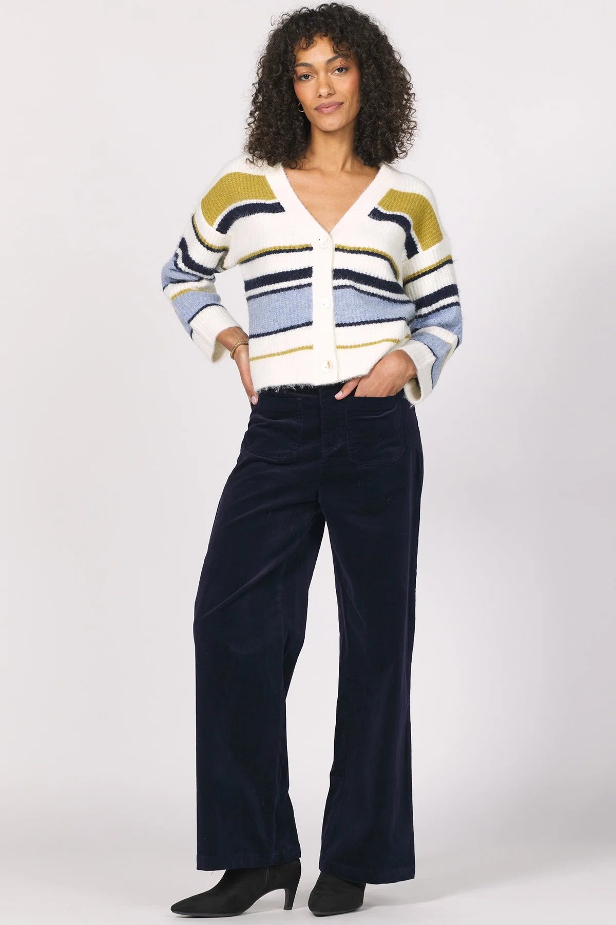 Sasha Stripe Cardigan in golden horizon by Another Love