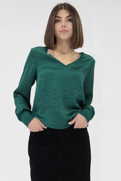 Aya Satin V-Neck Top in rainforest by Another Love