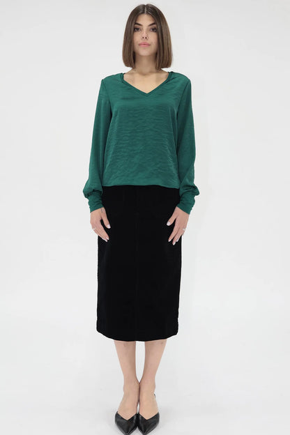 Aya Satin V-Neck Top in rainforest by Another Love