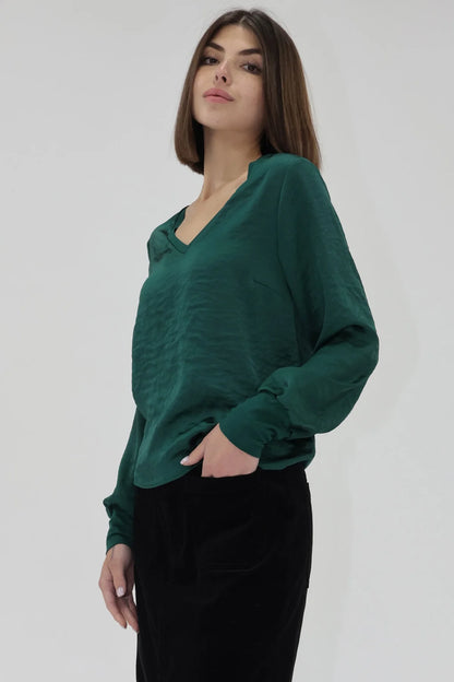Aya Satin V-Neck Top in rainforest by Another Love