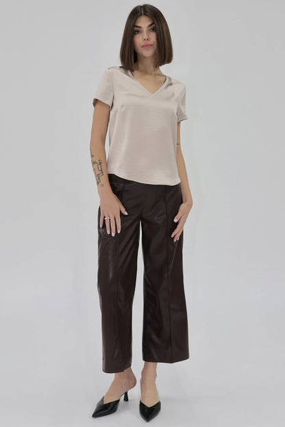 Amelda Short Sleeve Satin Top in pearl by Another Love