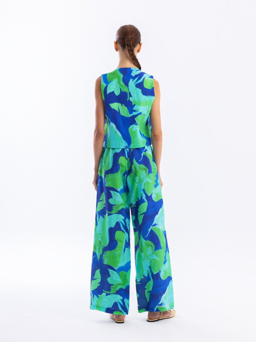Printed Linen Vest in beige by Haris Cotton