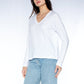 Long Sleeve V Neck Baby Tee in white by Wilt