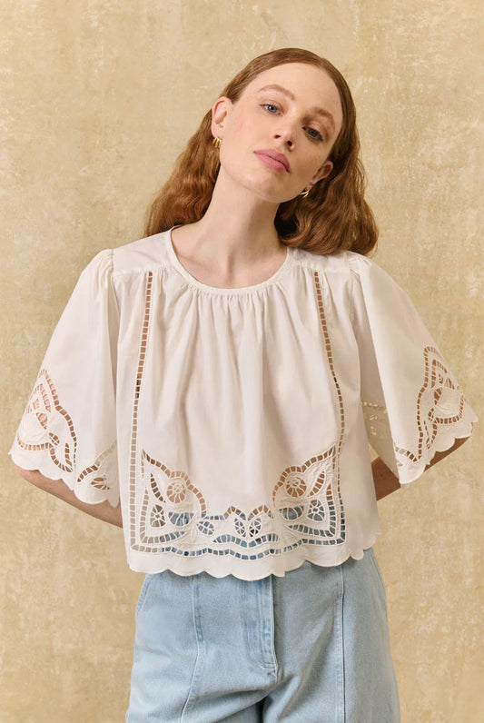 Louvia Poplin Blouse in off white by Louise Misha