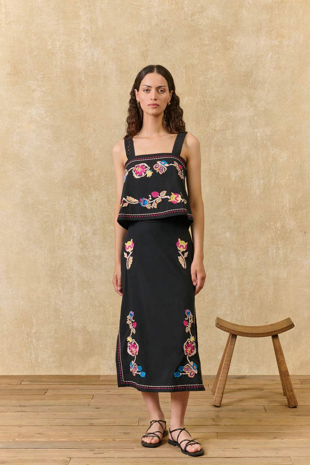 Amarante Embroidered Midi Skirt in black by Louise Misha