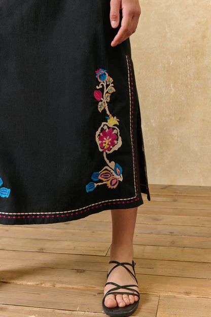 Amarante Embroidered Midi Skirt in black by Louise Misha