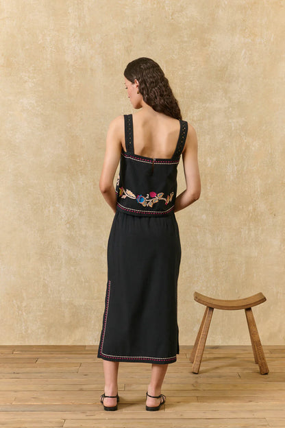 Amarante Embroidered Midi Skirt in black by Louise Misha