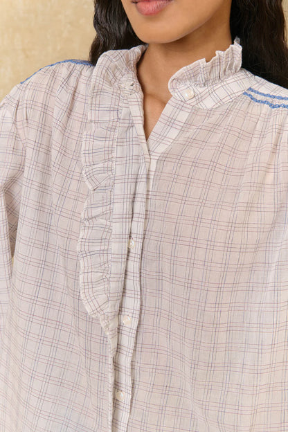 Cora Cruise Checks Shirt with Embroidery in cream by Louise Misha