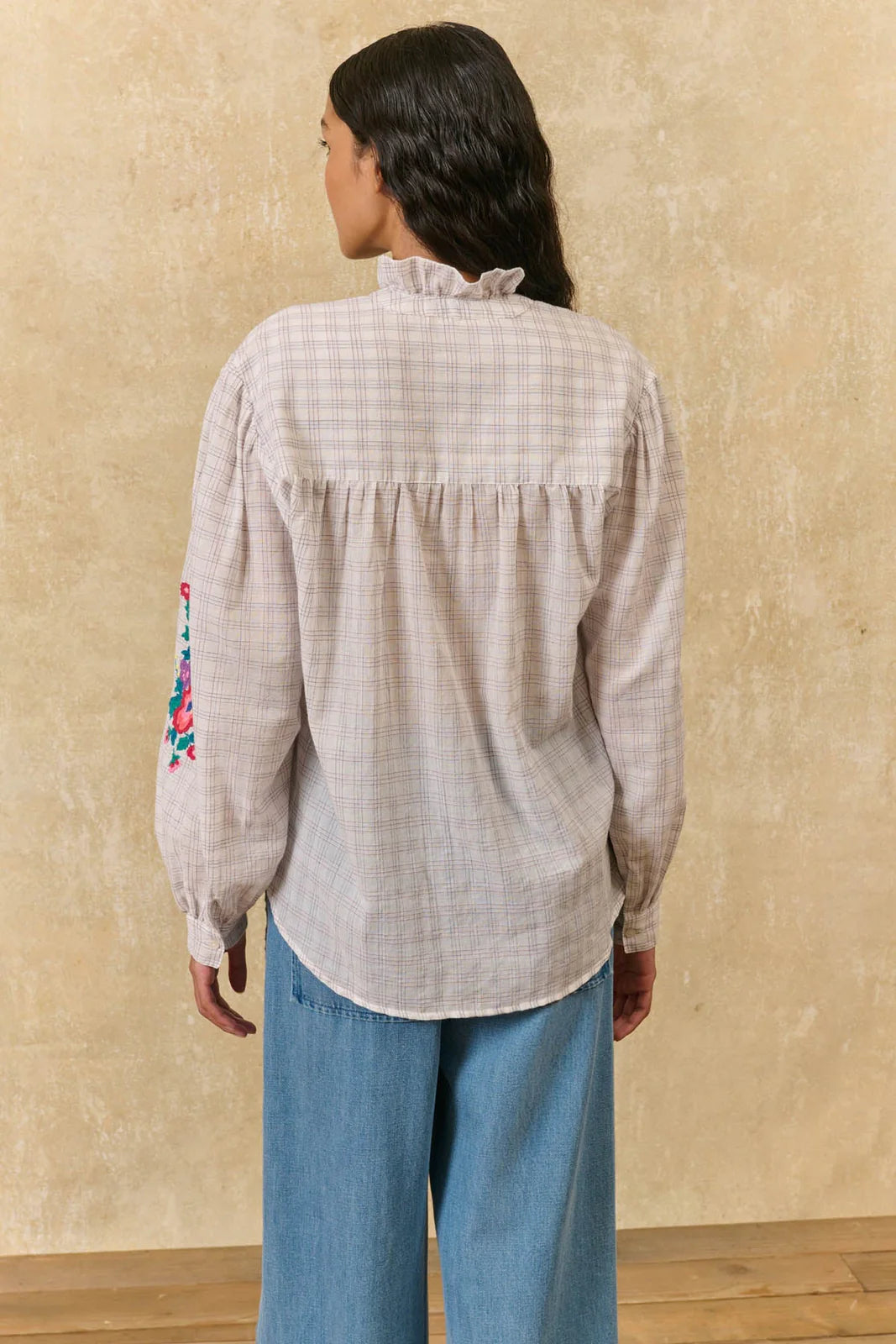Cora Cruise Checks Shirt with Embroidery in cream by Louise Misha