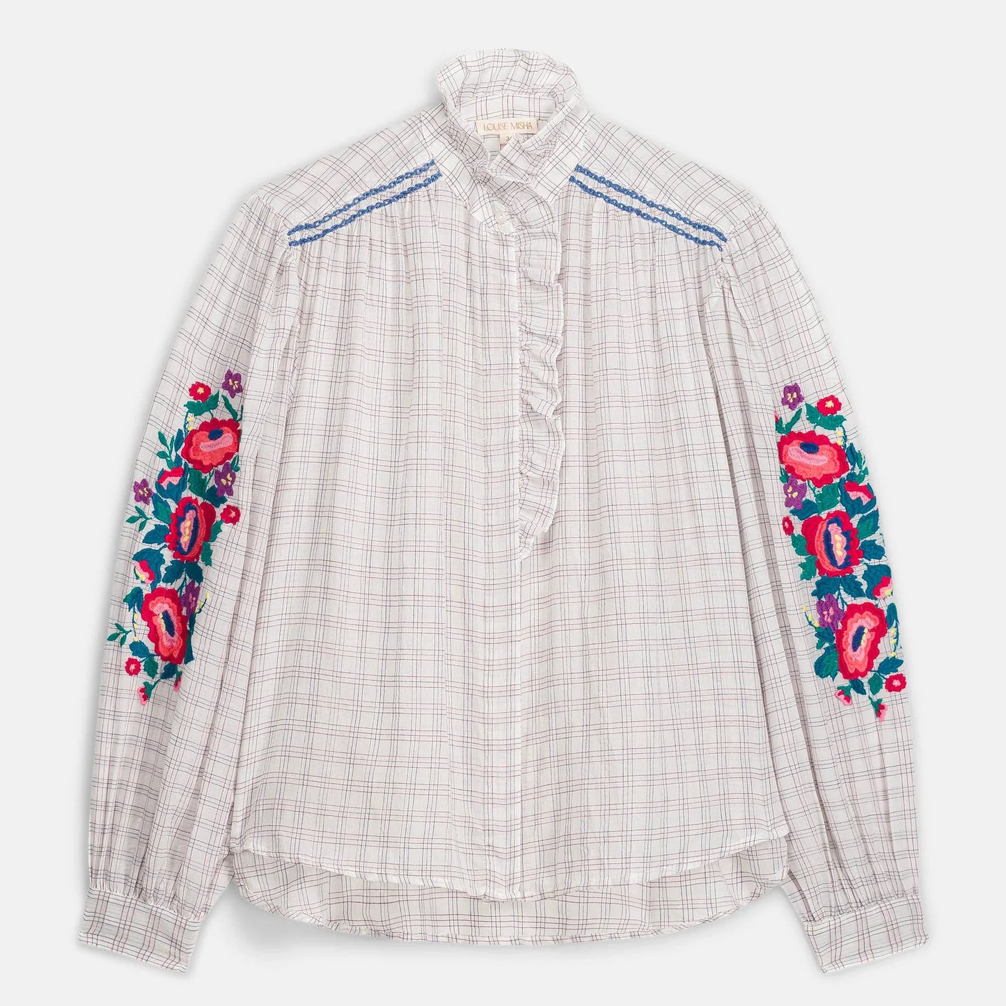 Cora Cruise Checks Shirt with Embroidery in cream by Louise Misha