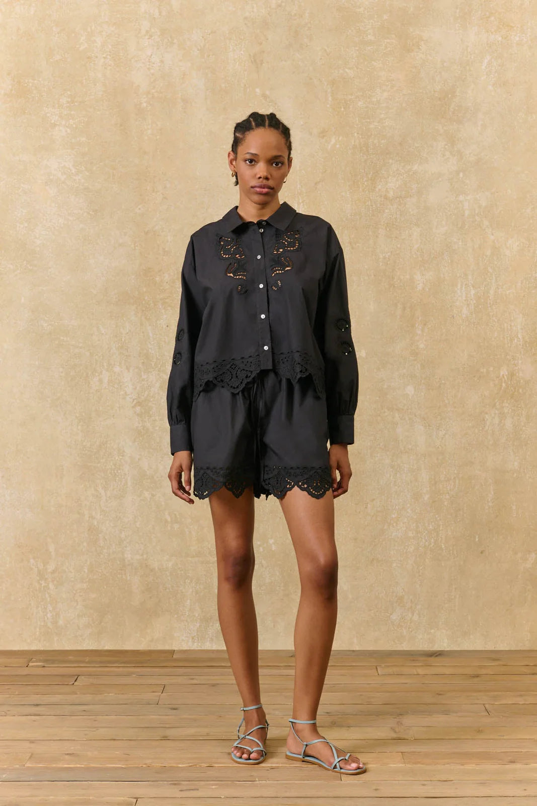 Rafael Poplin Shirt in black by Louise Misha