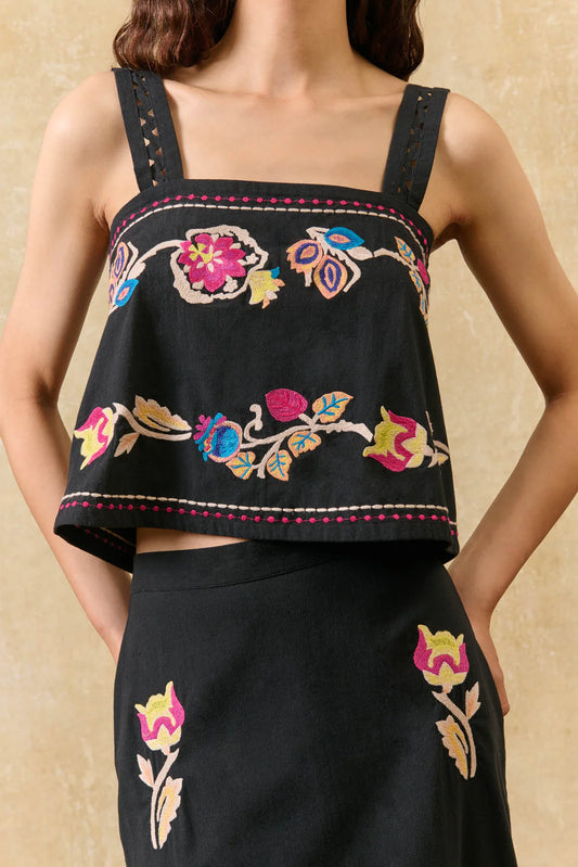 Phaedra Embroidered Crop Top in black by Louise Misha