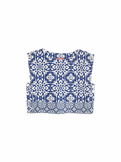 Walker Boxy Crop Top in rosetta tile navy by Brooks Avenue