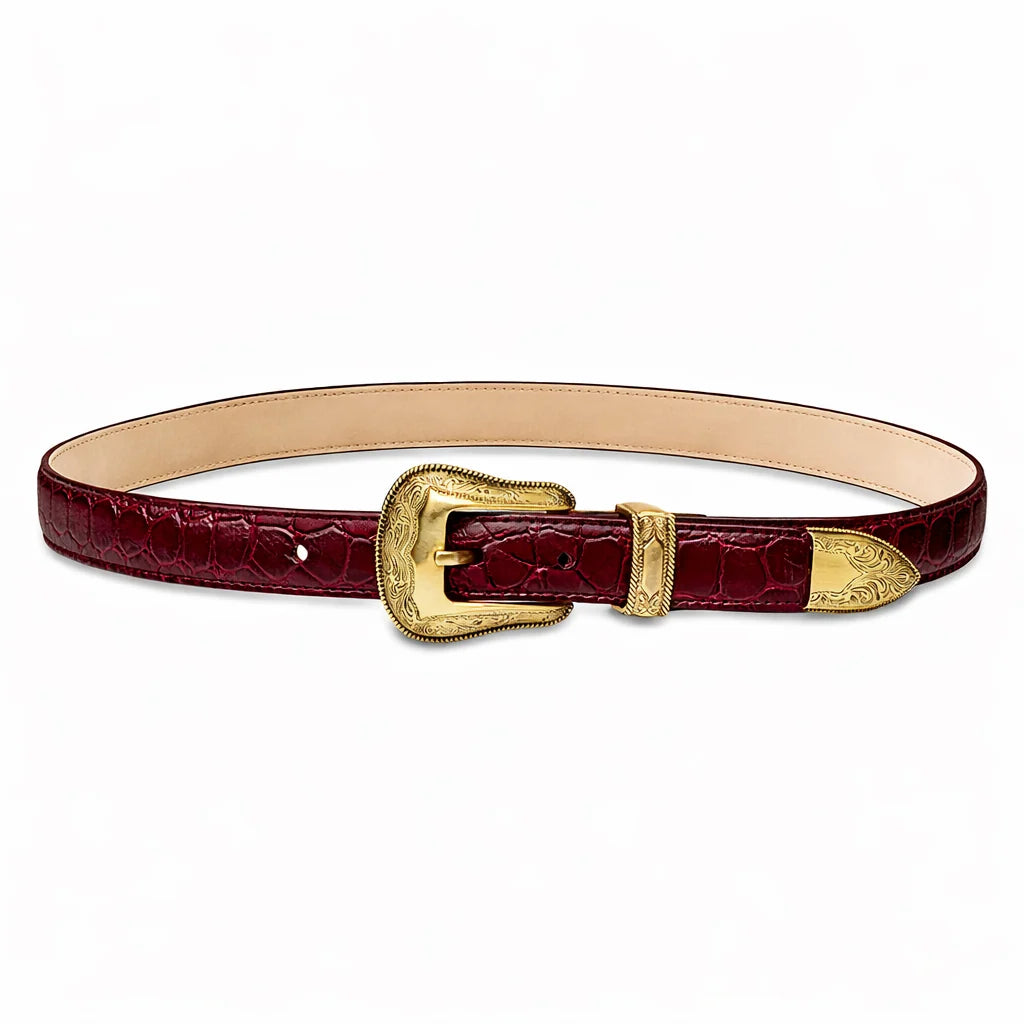 Westlake Belt in burgundy croco by Laurel & Gold